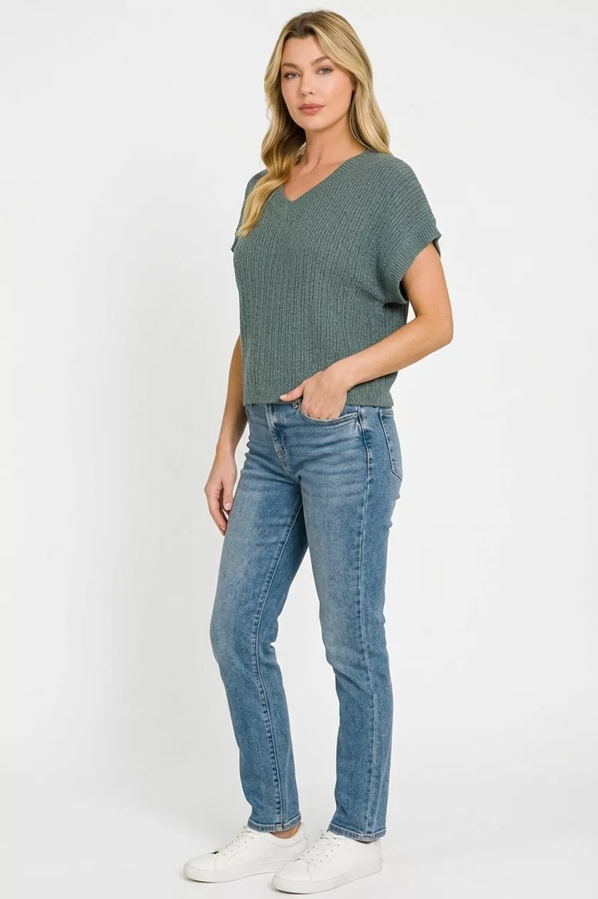Textured Knit V-Neck Cropped Sweater, image 3