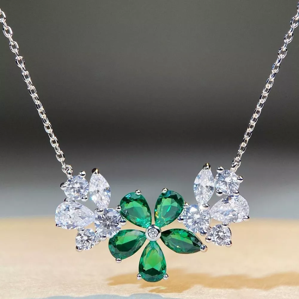 925 Sterling Silver Zircon Flower Necklace, image 6