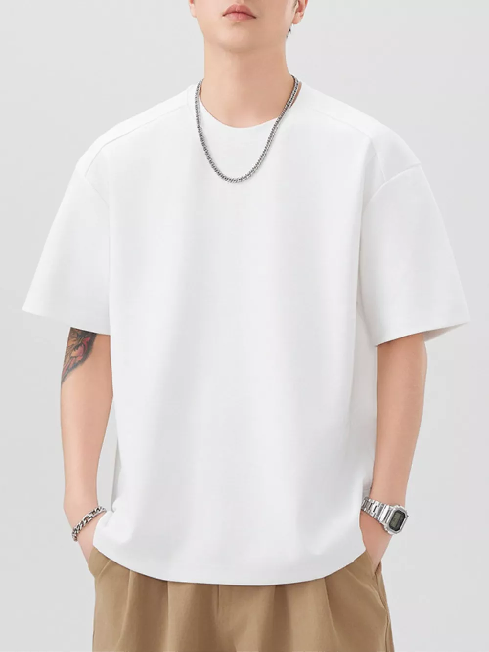 Men's Plus Size Oversized Solid Color Casual T-Shirt, image 2