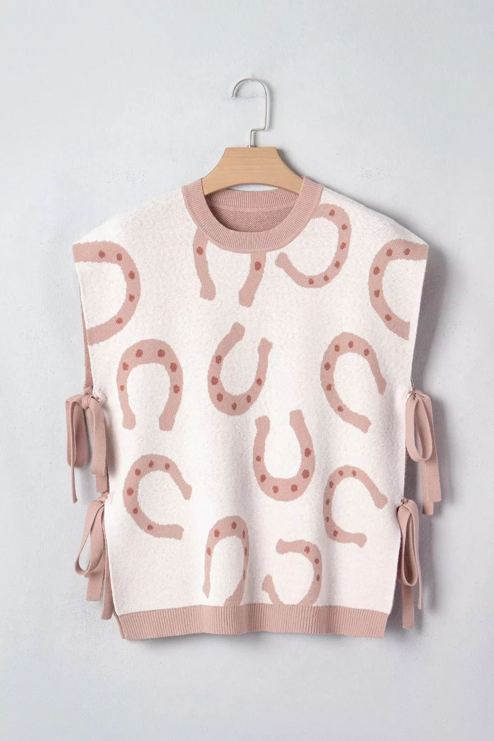 Horse Shoe Western Print Tied Side Cap Sleeve Knit Top, image 3