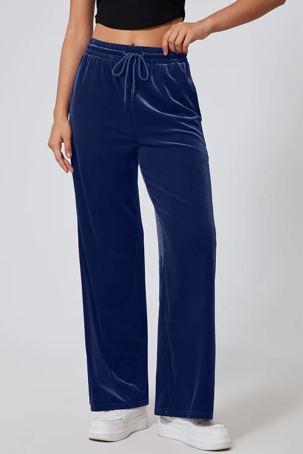 Drawstring Elastic Waist Straight Leg Pants, image 8
