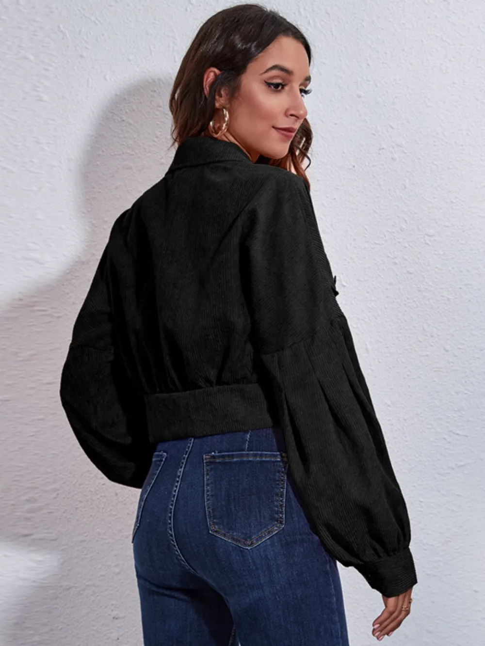 Button Down Collared Neck Cropped Jacket, image 12