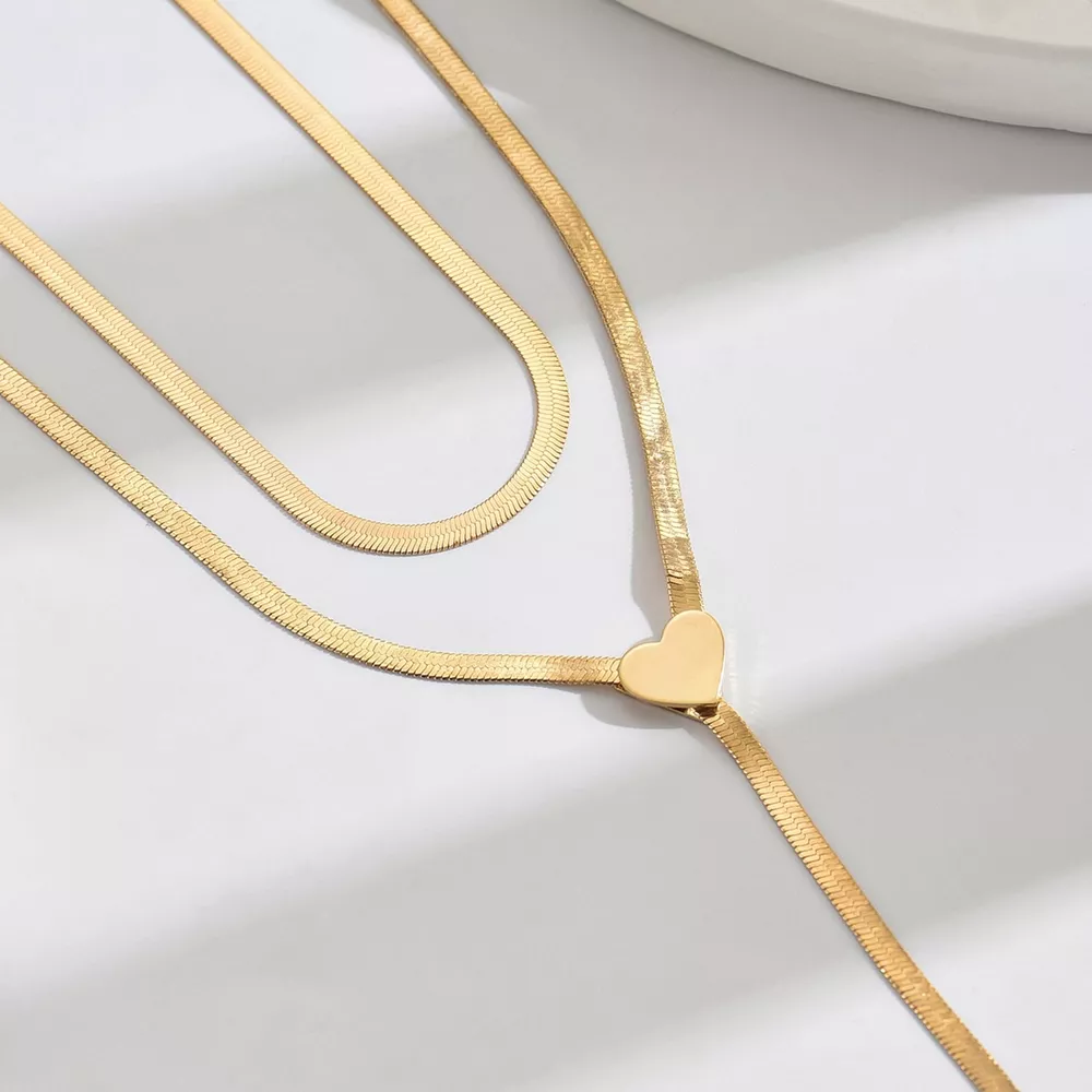 2 Piece 18K Gold-Plated Heart Necklace, image 3