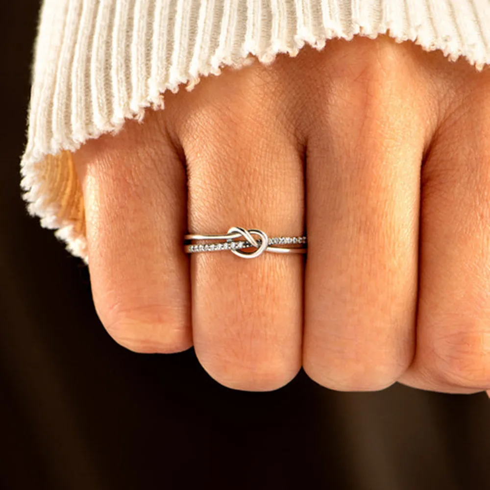 925 Sterling Silver Double-Layered Knot Ring, image 2