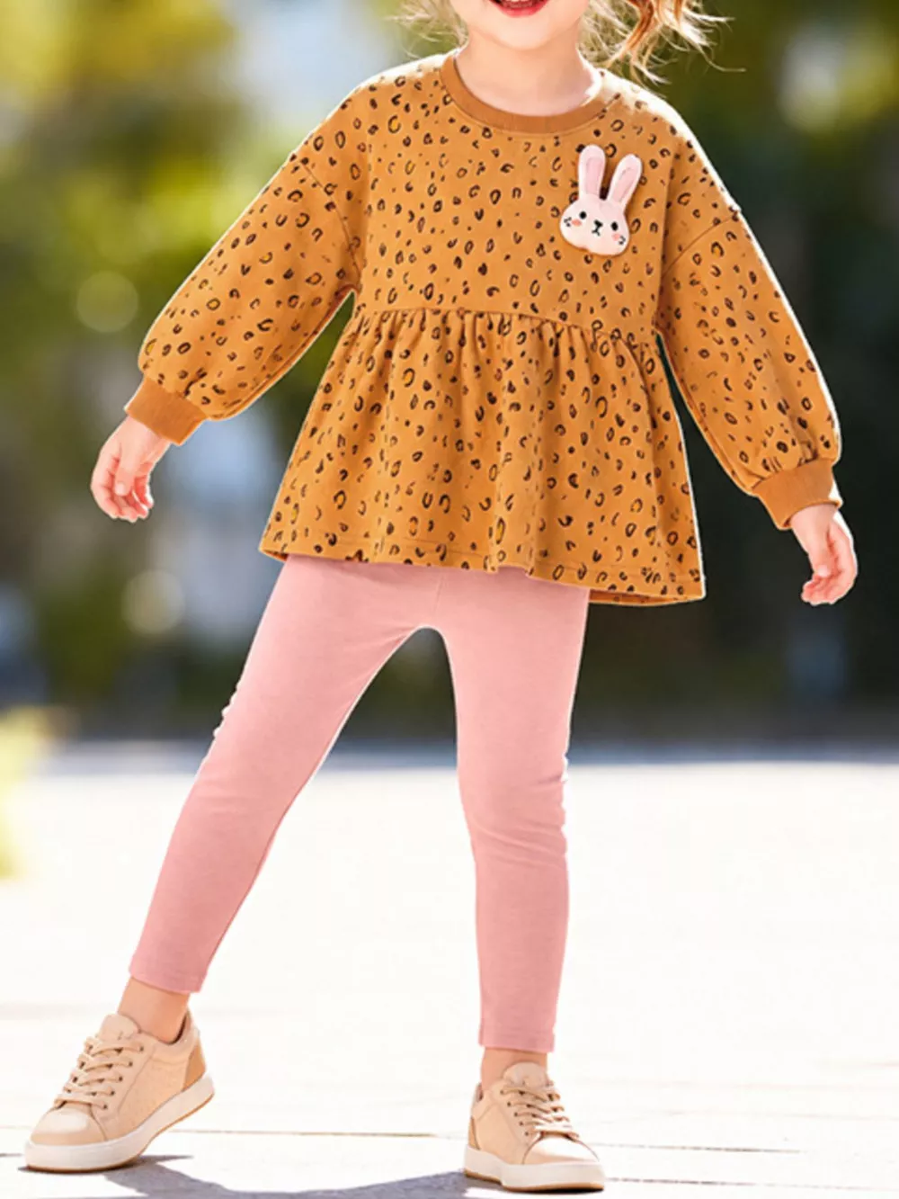 Children's Bunny Leopard Peplum Top and Leggings Set