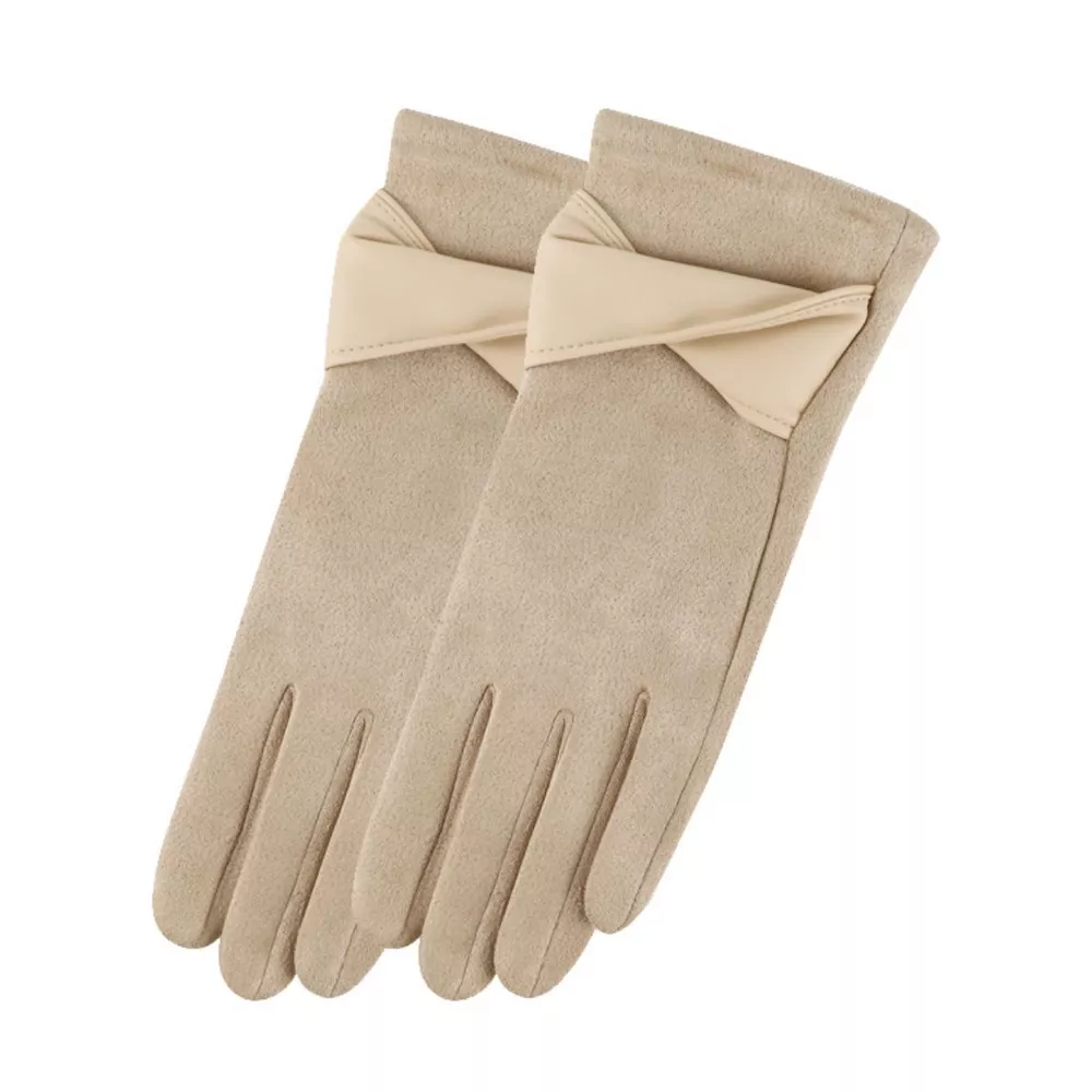 Warm Leather Trimmed Suede Gloves, image 8