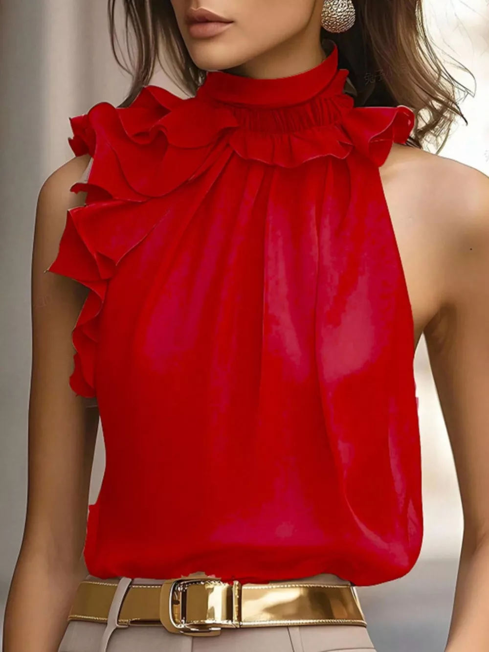Ruffle High Neck Sleeveless Top, image 10