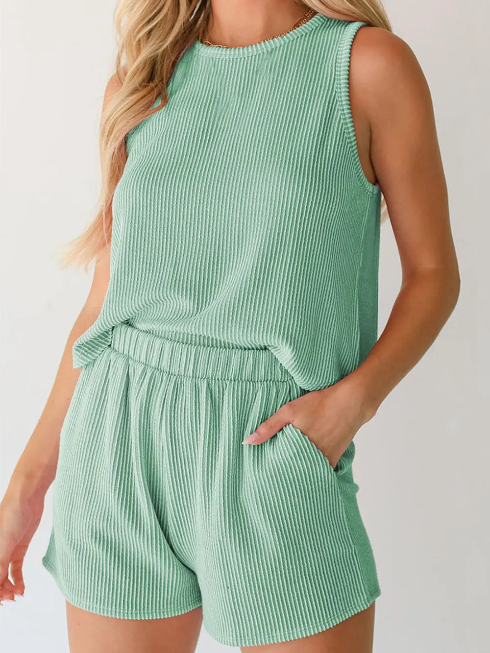 Round Neck Sleeveless Top and Shorts Set, image 6