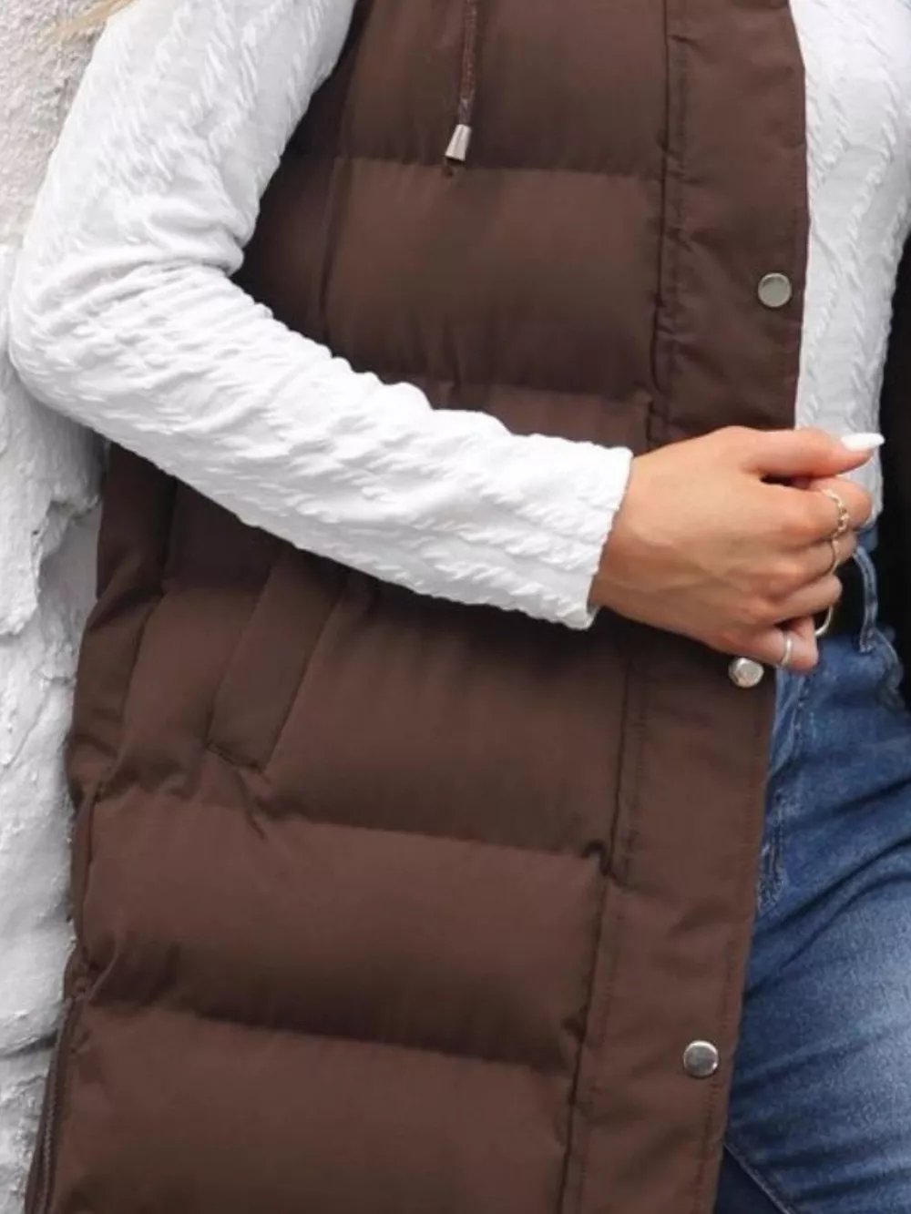 Full Size Snap Down Hooded Padded Longline Vest Coat Plus Size, image 4