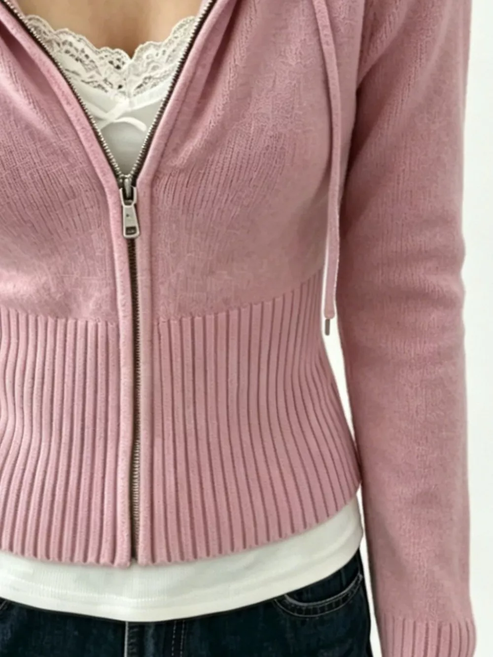 Zip-Up Cropped Hooded Cardigan, image 6