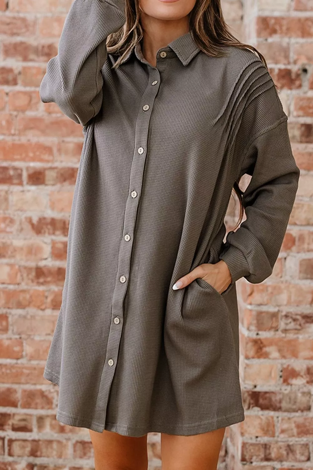 Casual Button-Down Dress with Pockets, image 5