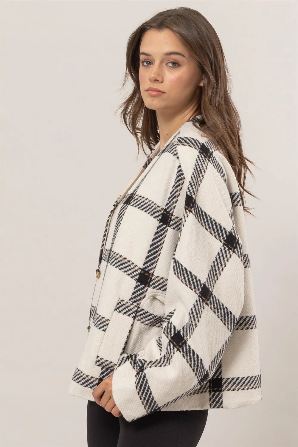 Plaid Long Sleeve Jacket with Side Slit Pockets, image 3