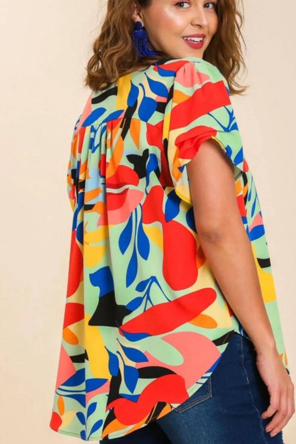 Full Size Short Sleeved Abstract Print Top Plus Size, image 3