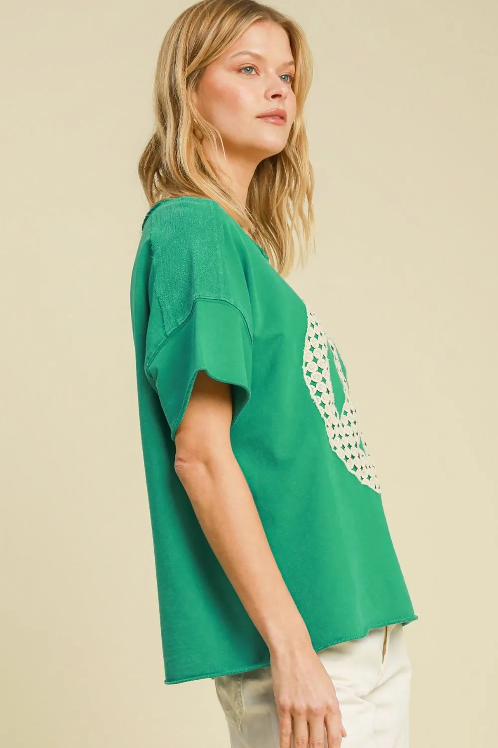 Full Size Mineral Wash T-Shirt with Lace Applique Plus Size, image 2