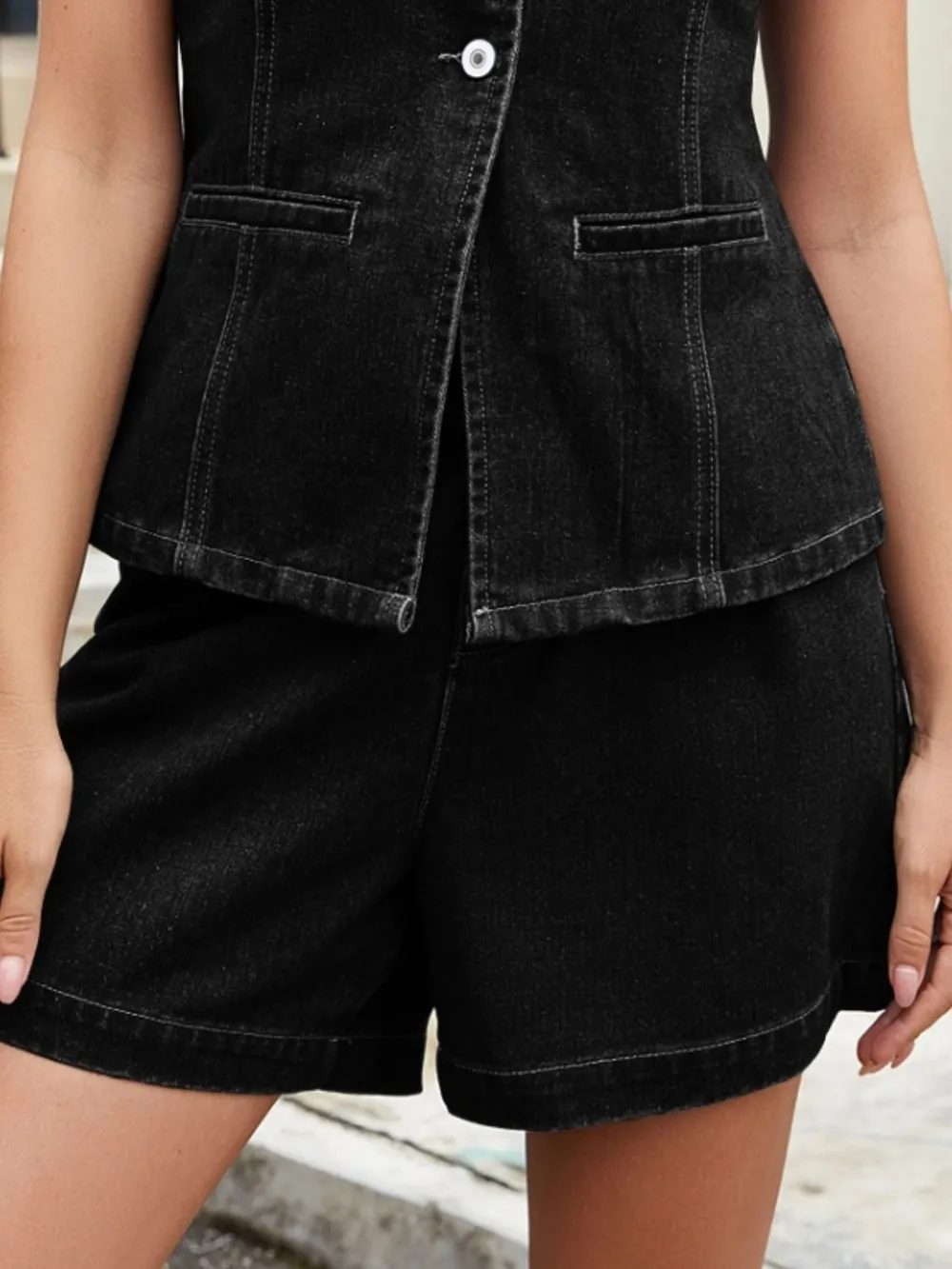 Button Down Vest and Shorts Denim Set, image 11