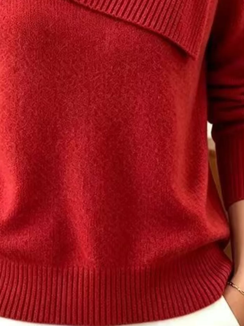 Full Size Asymmetric Ribbed Collar Sweater Plus Size, image 21