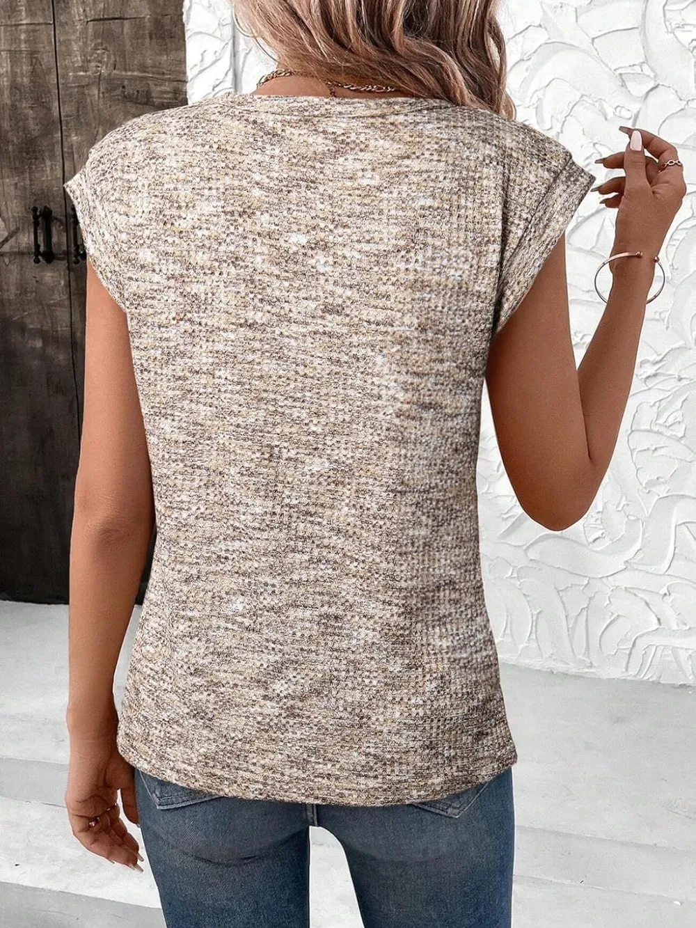 Heathered Round Neck Cap Sleeve T-Shirt, image 6