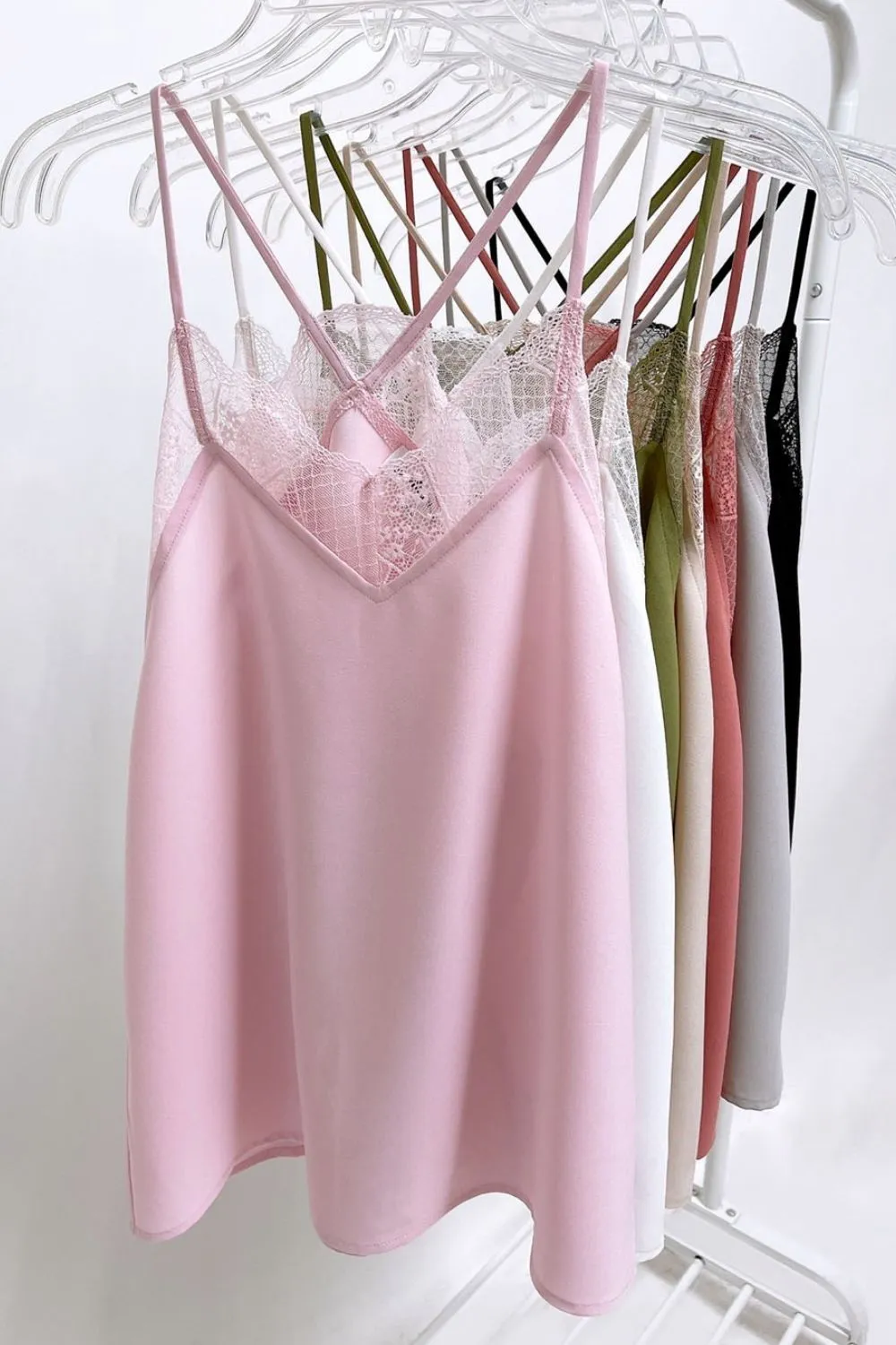 Lace Cami Solid Tank Top, image 2