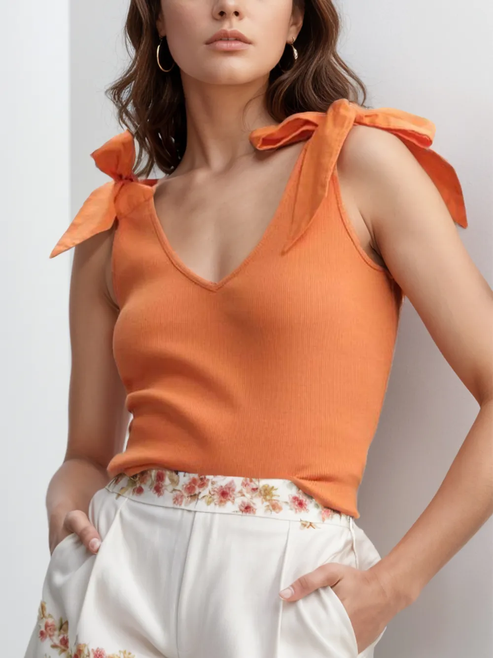 V-Neck Tie Shoulder Tank, image 7