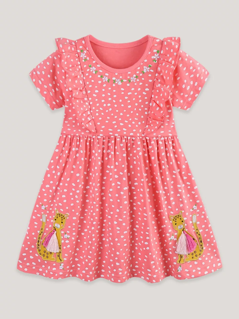 Children's Ruffled Sleeve Polka Dot Embroidered Dress, image 2