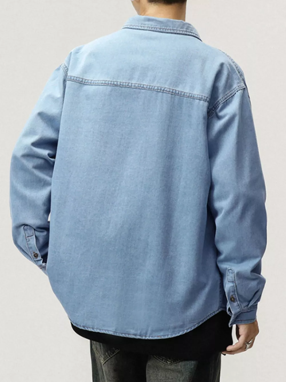 Men's Plus Size Button Up Long Sleeve Denim Shirt, image 8