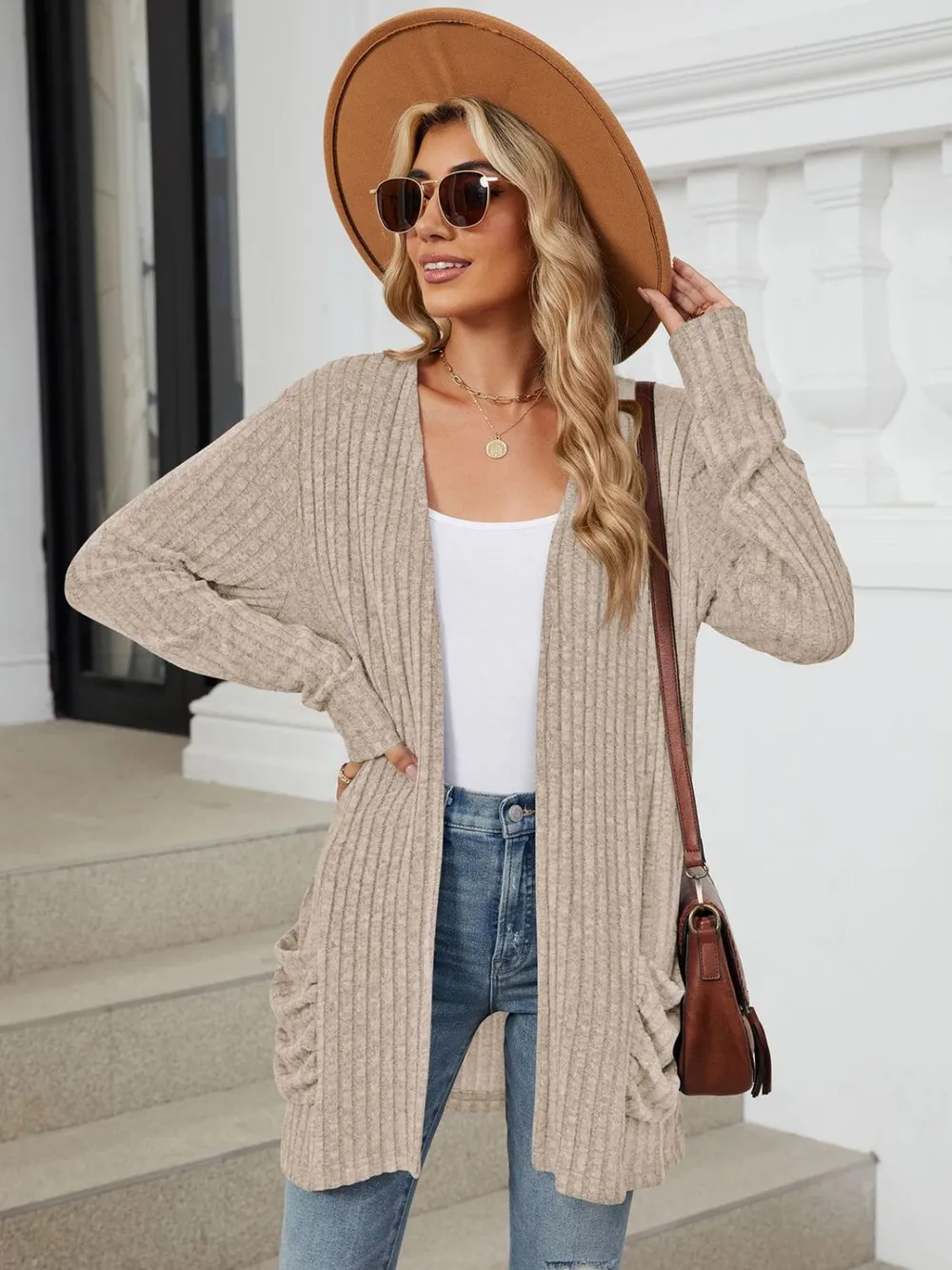 Pocketed Open Front Long Sleeve Cardigan, image 14