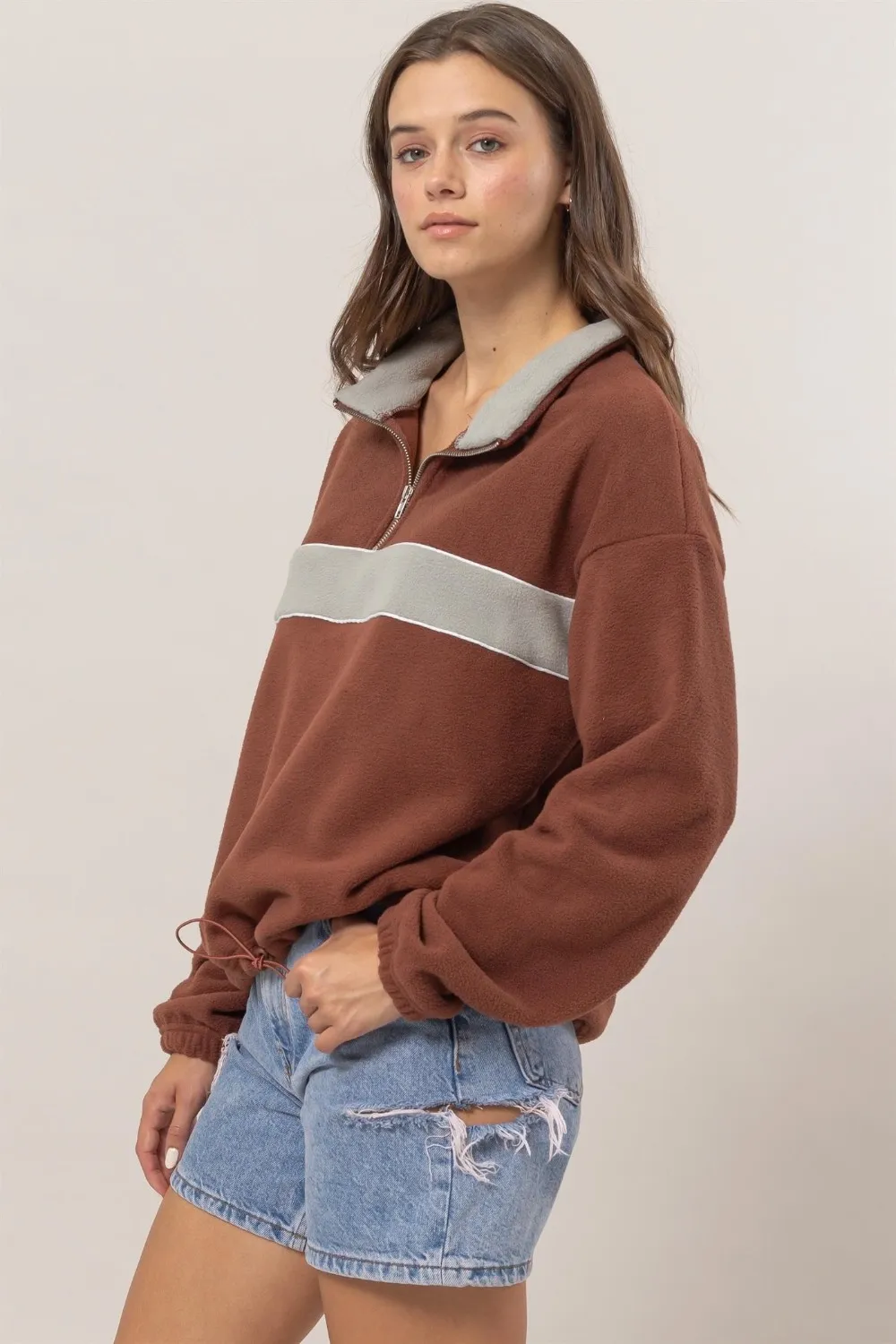 Fleece Color Block Half Zip Sweatshirt, image 3
