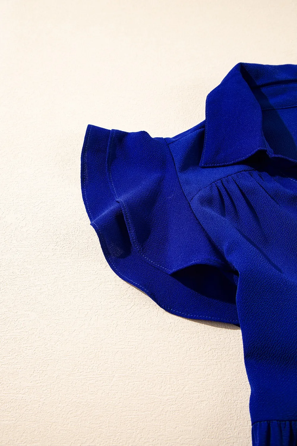 Ruffled Short Sleeve Collared V Neck Tiered Midi Dress, image 4