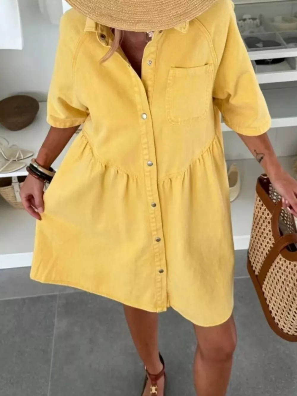 Button Up Denim Shirt Dress, image 6