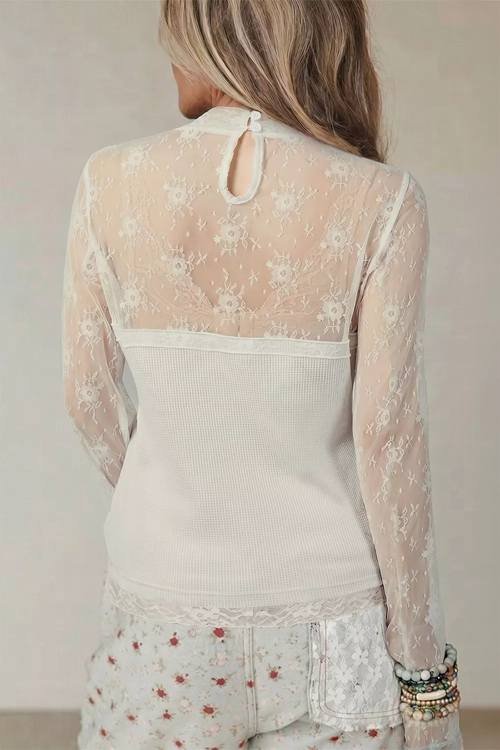 Lace Mesh Long Sleeve Top, image 2