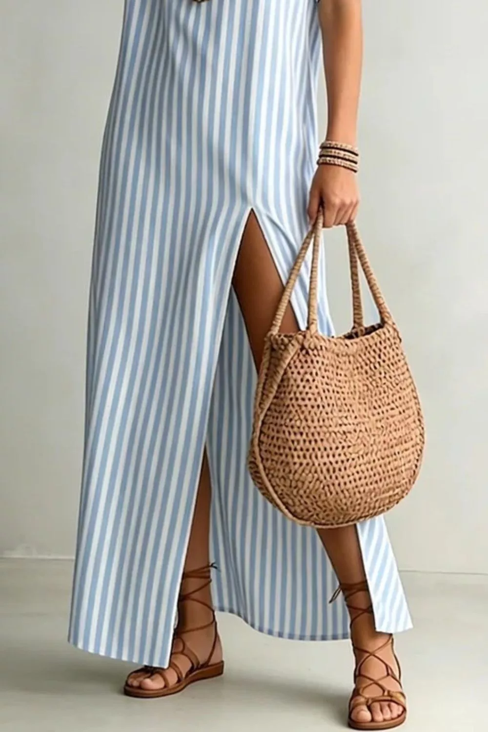 Striped High Slit Maxi Dress, image 7