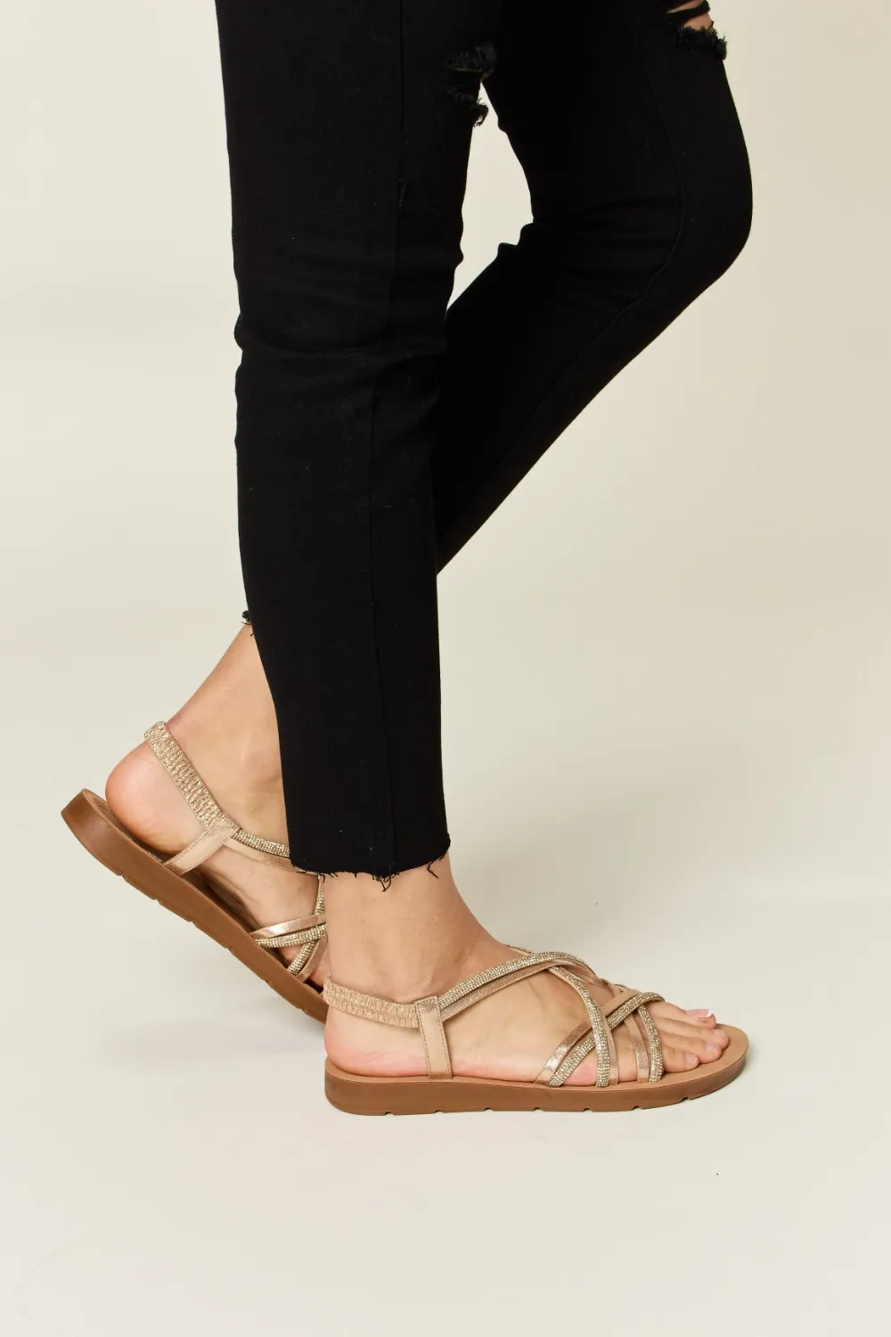 Rhinestone Crisscross Flat Sandals, image 2