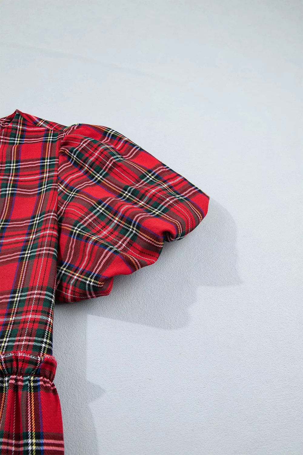 Plaid Knot Neck Short Sleeve Mini Shift Dress, image 7