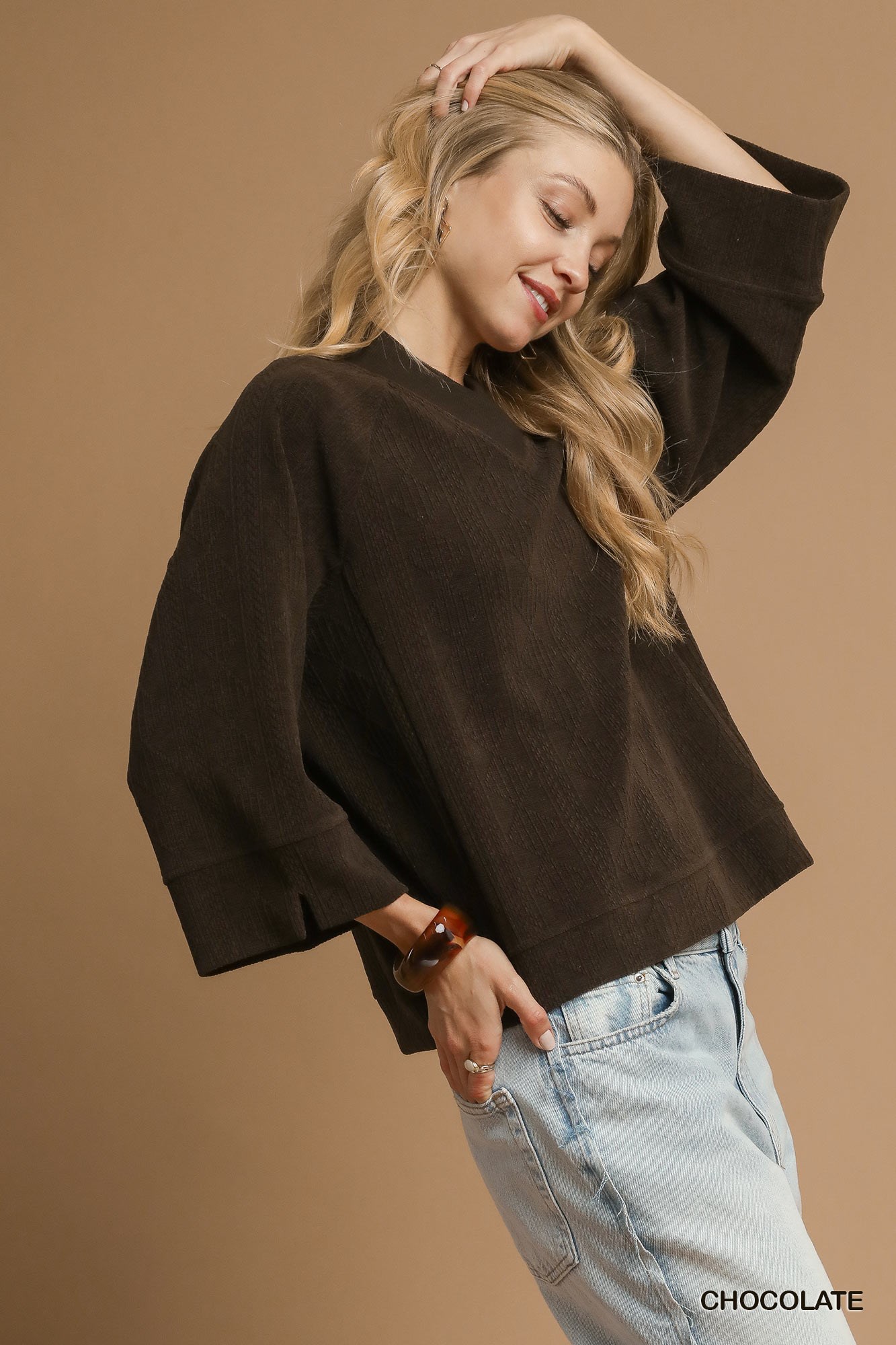 Textured Knit V-Neck Top, image 3