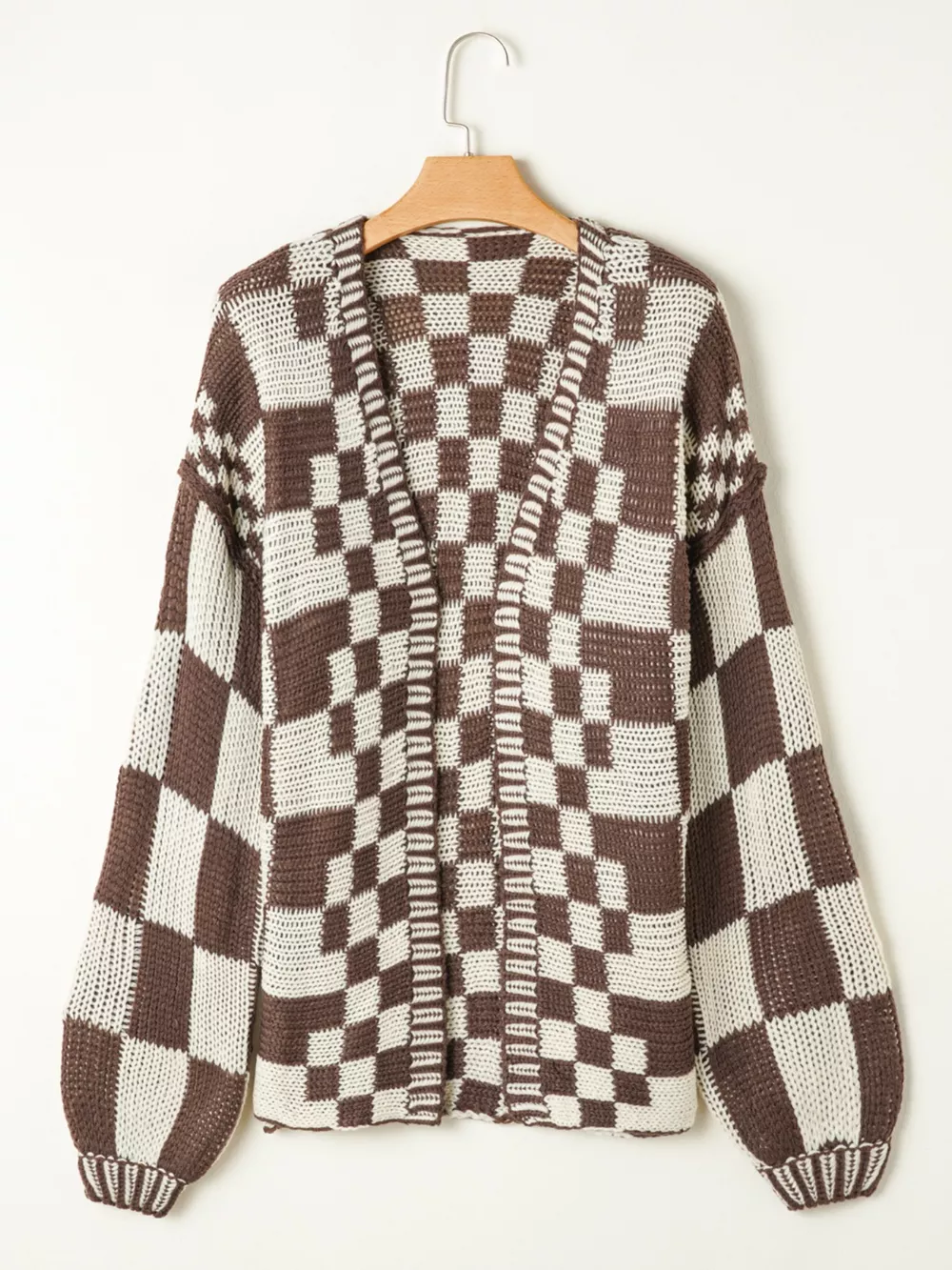 Checkerboard Pattern Sweater Cardigan, image 3