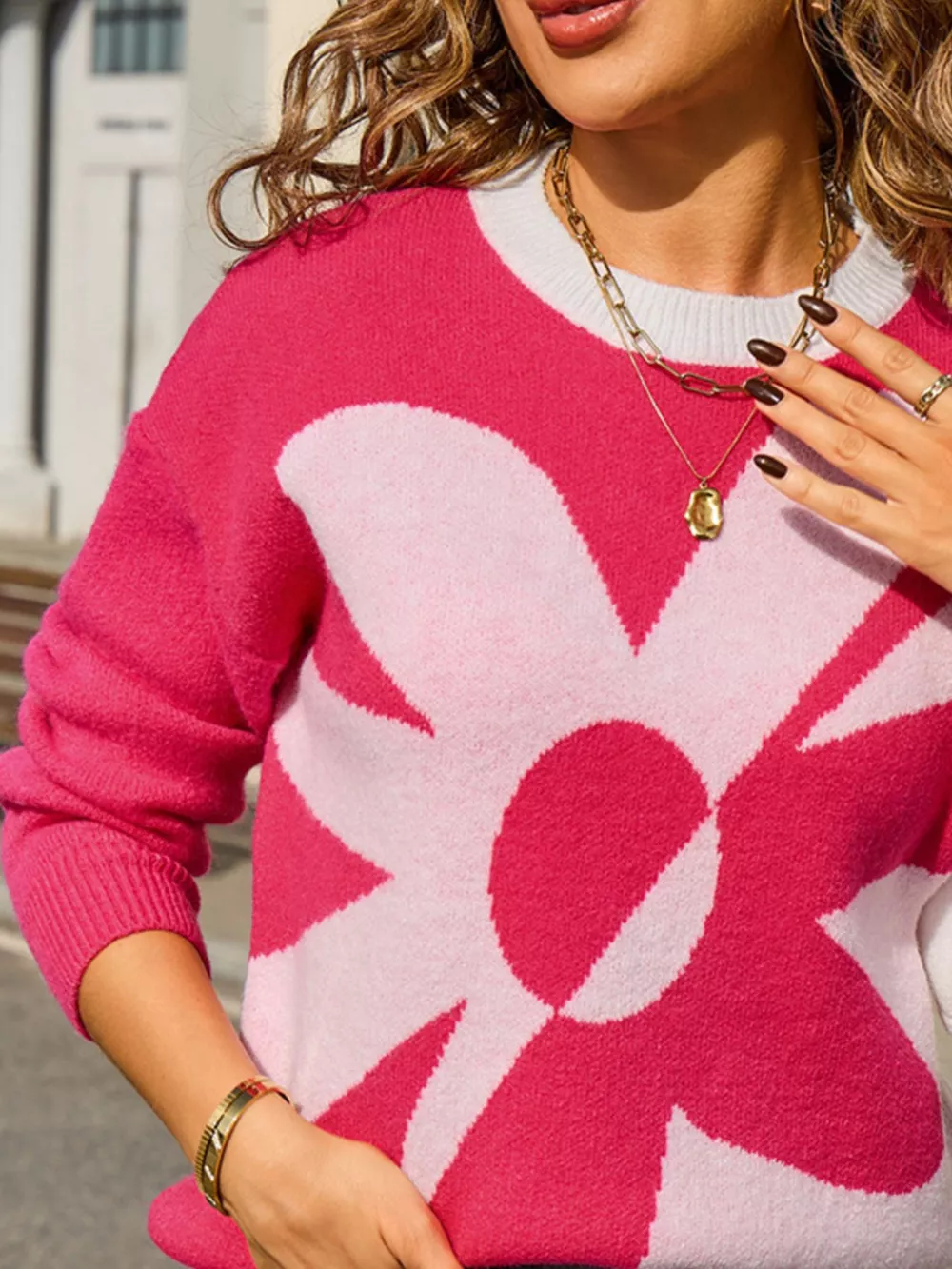Floral Pattern Color Block Sweater, image 10