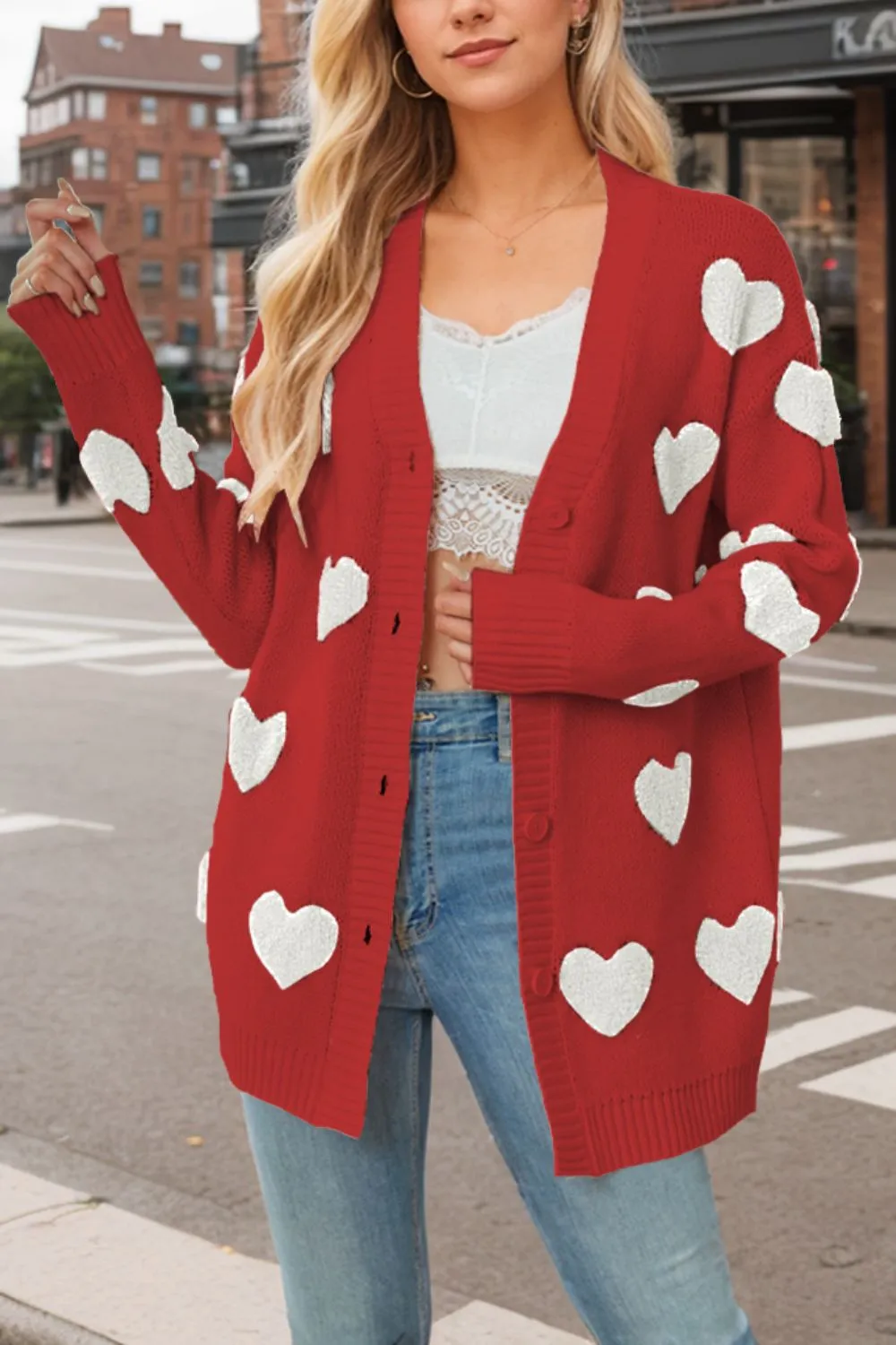 Heart Button Down Long Sleeve Cardigan, image 15