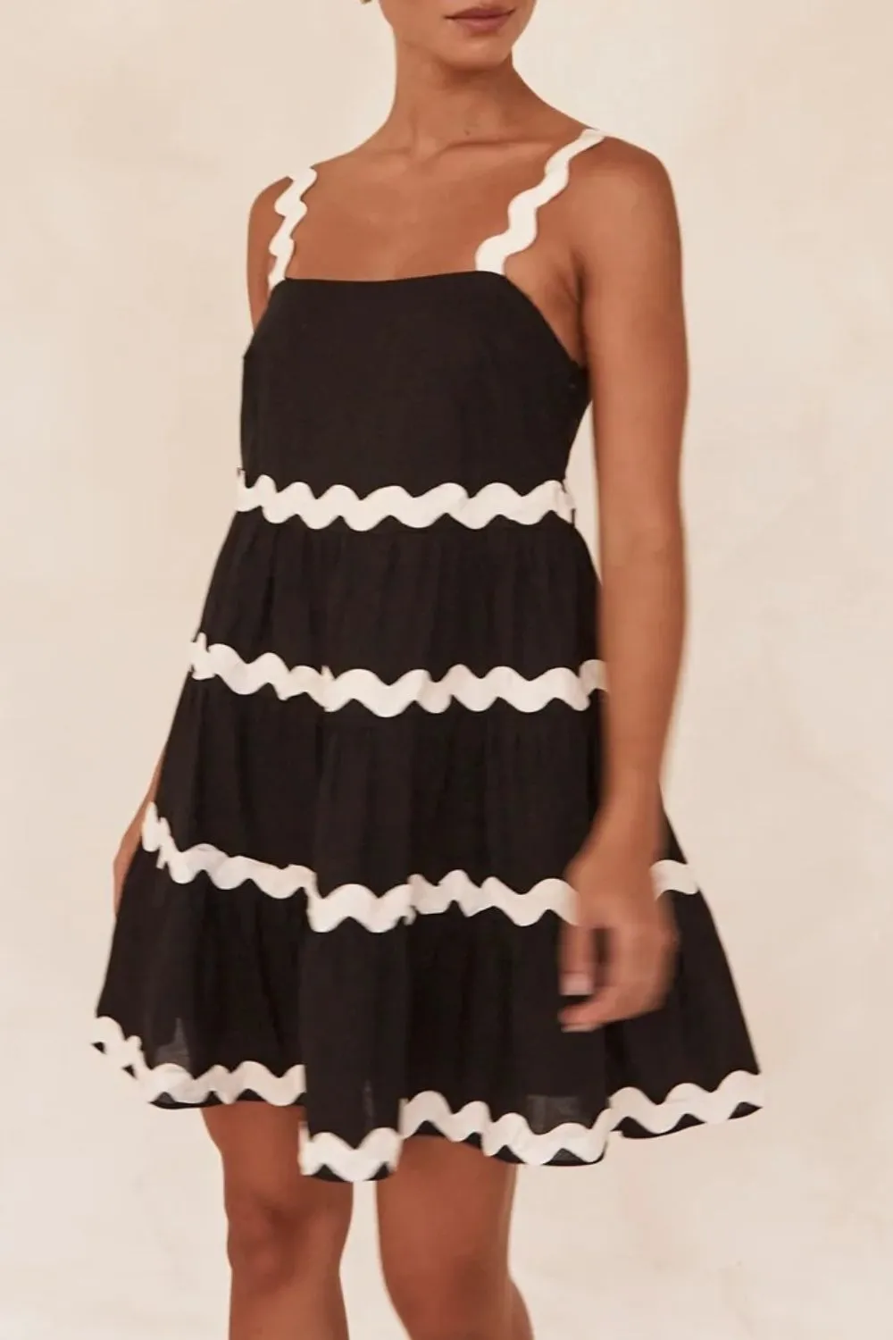 Contrast Trim Square Neck Tiered Dress, image 4