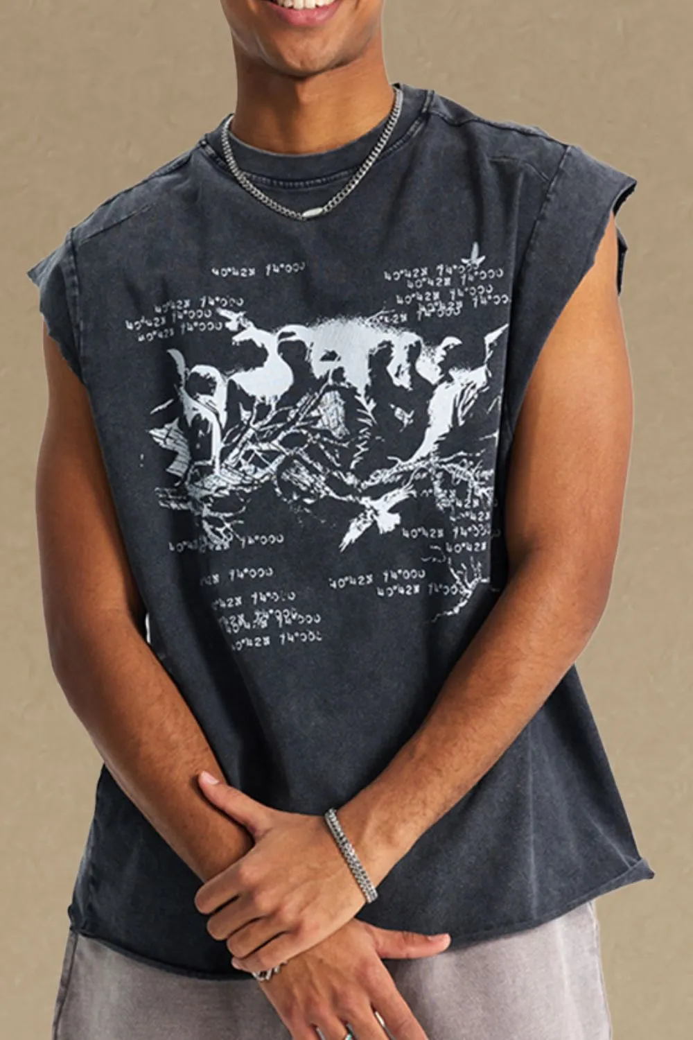 Men's Round Neck Graphic Tank, image 4