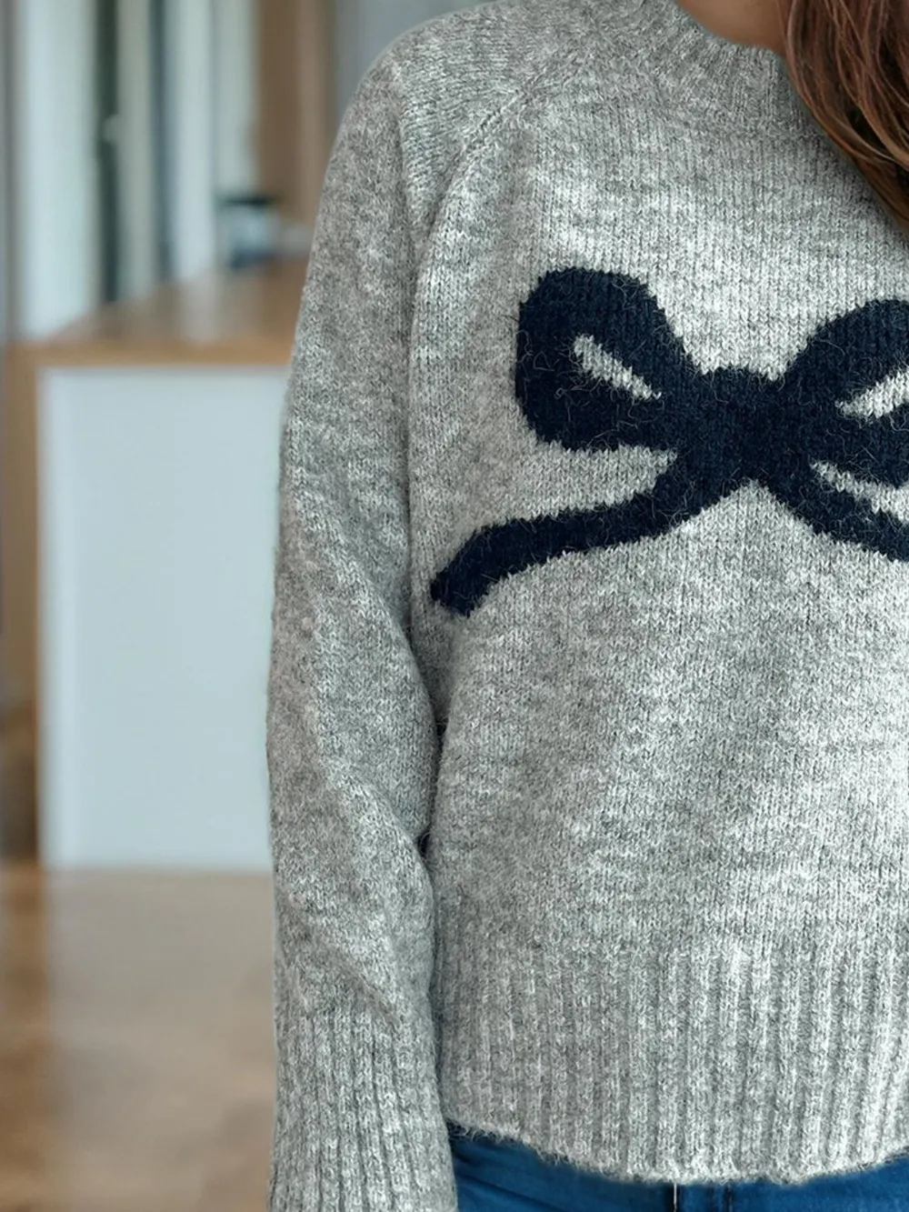 Bow Round Neck Long Sleeve Sweater, image 7