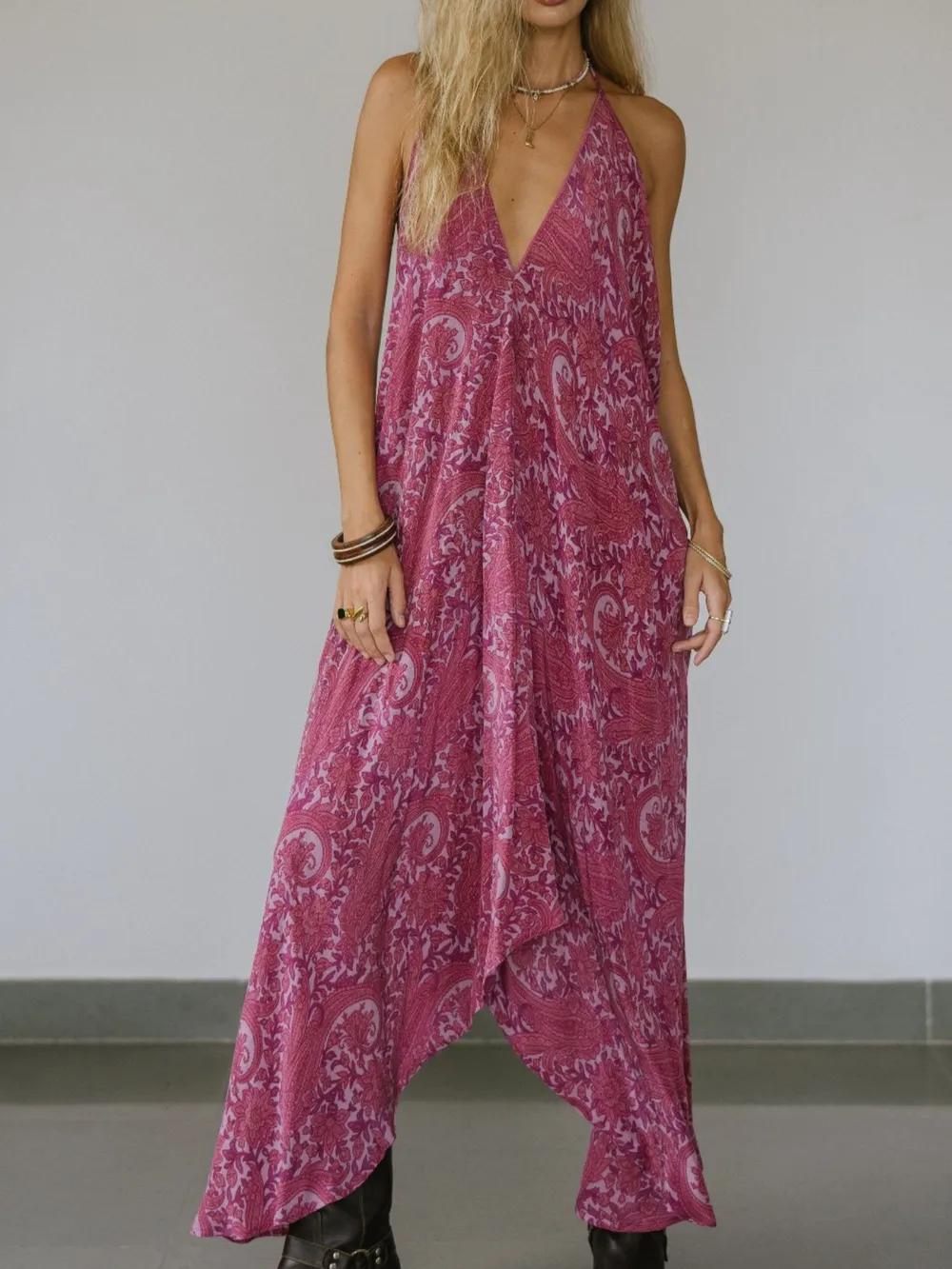 Backless Printed Halter Neck Maxi Dress, image 14