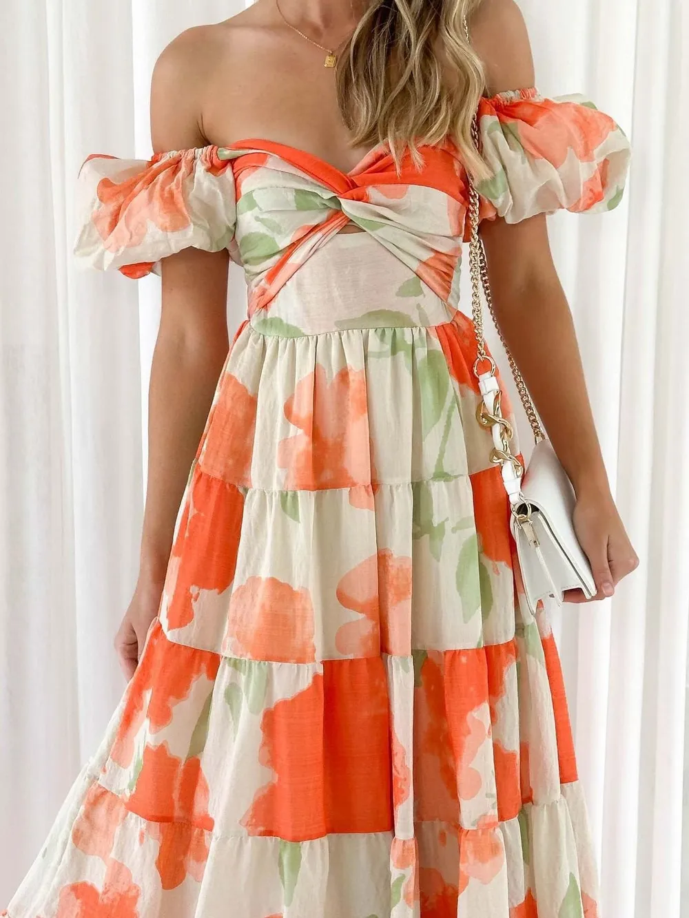 Off-Shoulder Floral Tiered Dress with Ruffle Details, image 12