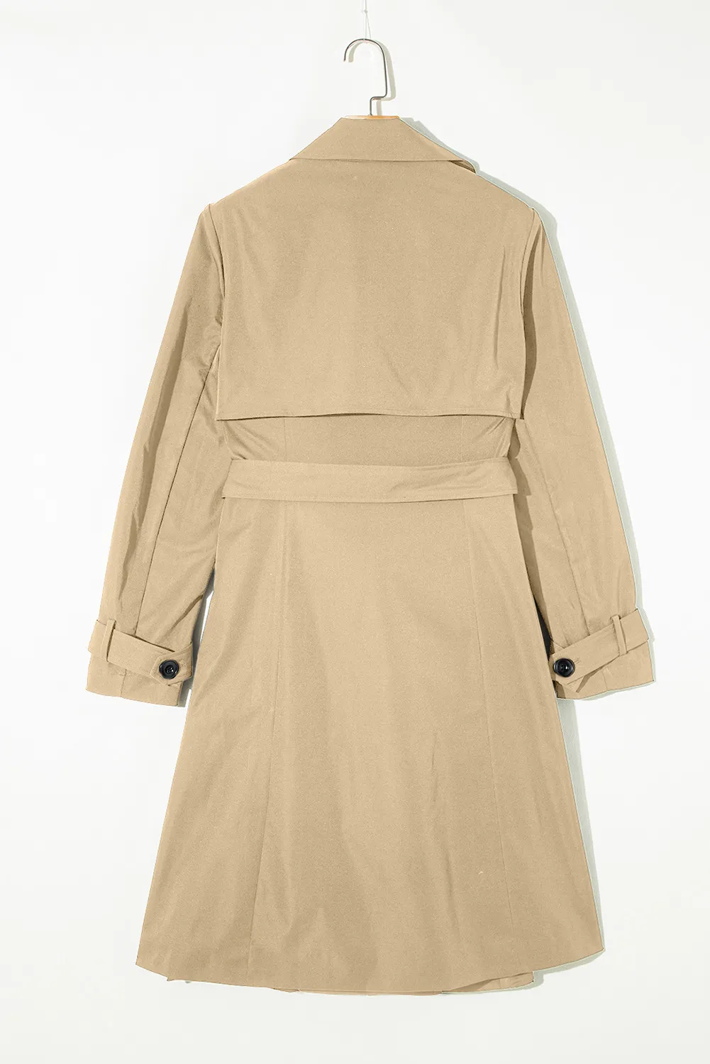 Collared Neck Tie Waist Buttoned Long Sleeve Trench Coat, image 2