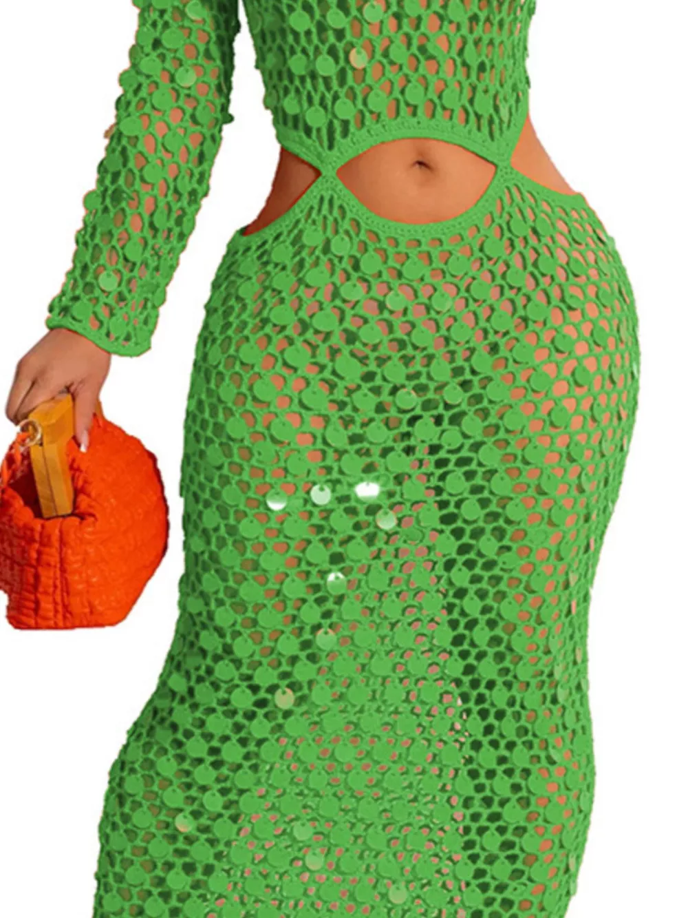 Sequin Mesh Cutout Maxi Dress, image 9