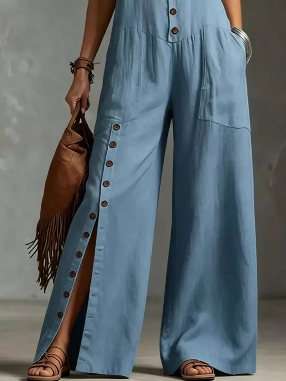 Full Size Sleeveless Button Front Wide Leg Jumpsuit Plus Size, image 4