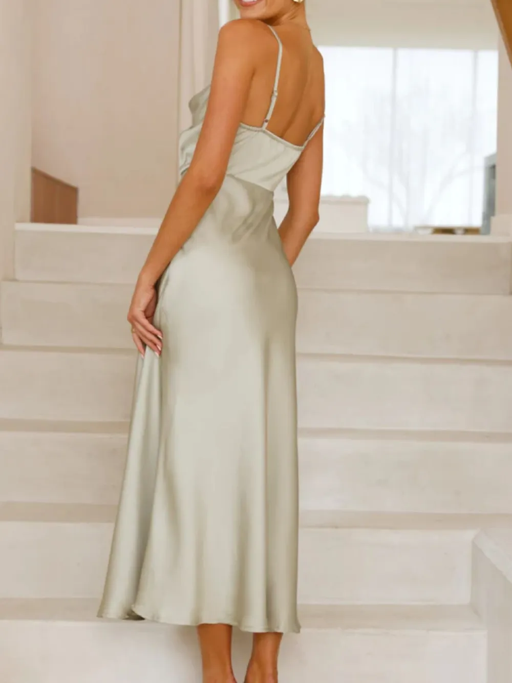 Satin Asymmetrical Midi Dress, image 12