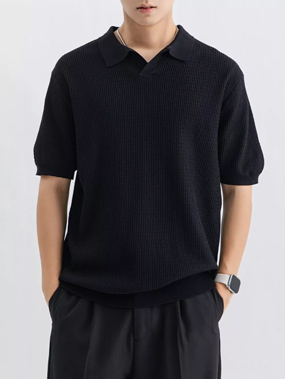 Men's Plus Size Textured Knit Short Sleeve Polo, image 8