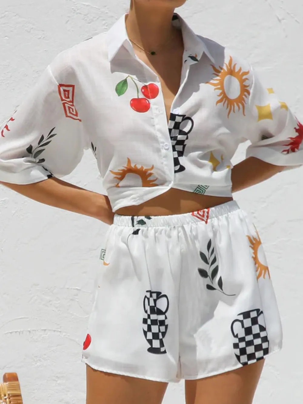 Printed Button Up Top and Shorts Set, image 4
