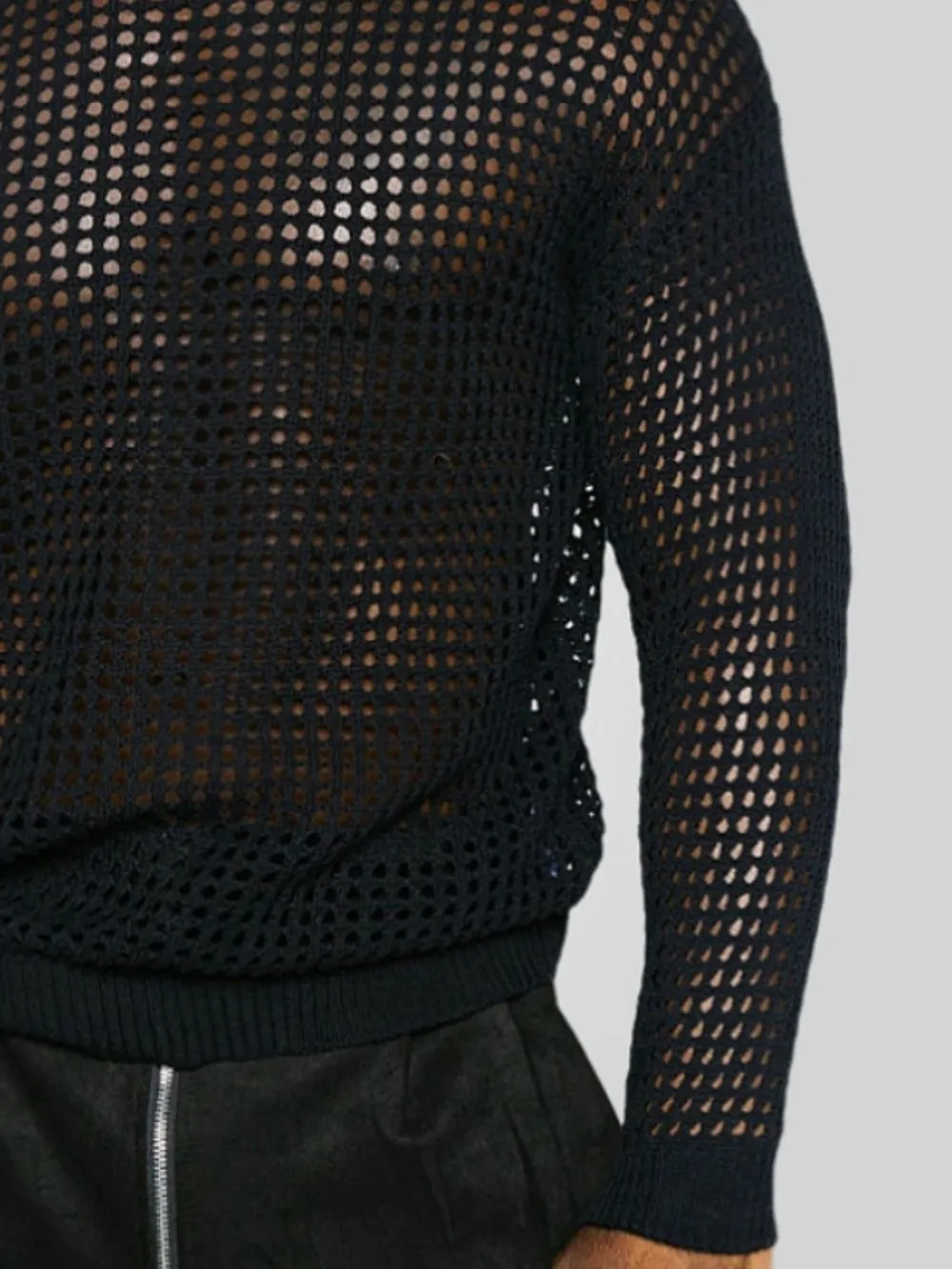 Men's Full Size Hollow Out Round Neck Long Sleeve Top Plus Size, image 3