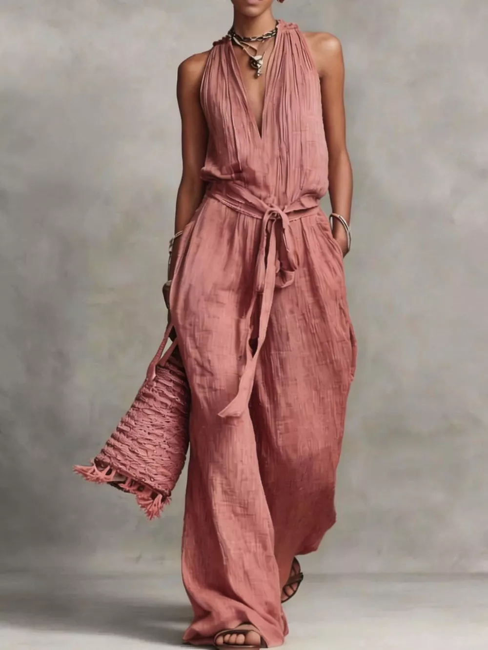 Sleeveless Wide-Leg Jumpsuit with Tie-Waist, image 9